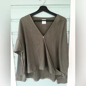 ADAY Cozy Up Top ribbed olive green wrap top lounge casual sustainable fall XL
